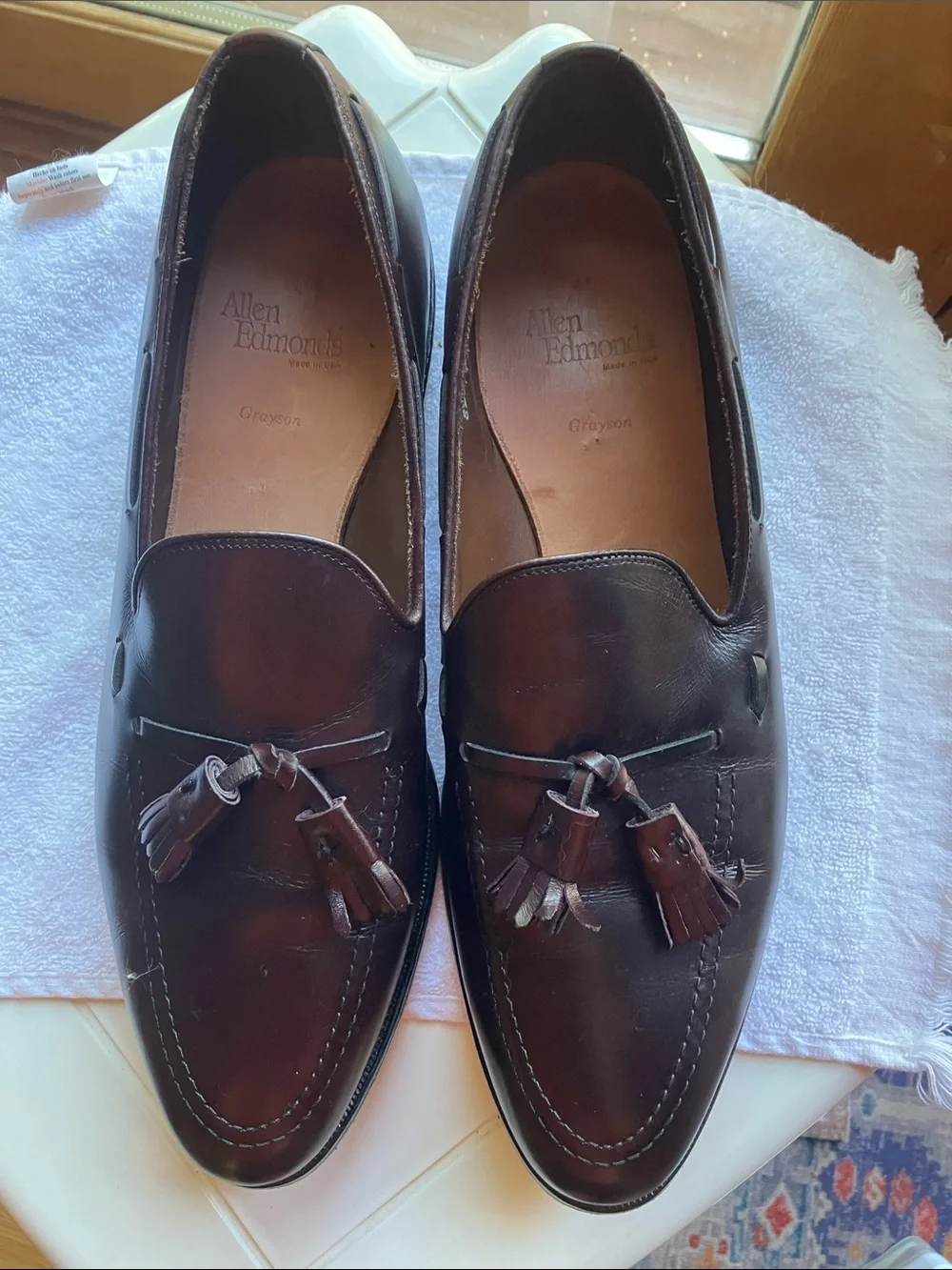 Allen Edmonds Men’s Sz 11 Grayson Tassel Burgundy Slip on Loafers made in USA